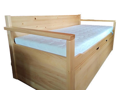 Alika II.  Rozkládací postel s úložným prostorem, 80/160 x 200 | smrk | mořené  - 1