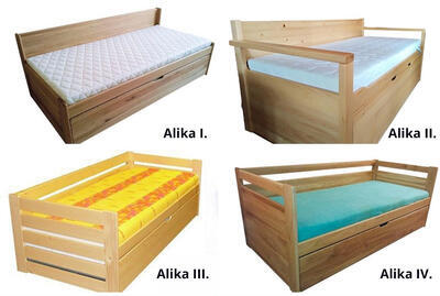 Alika I.  Rozkládací postel, 80/160 x 200 | borovice | mořené  | bez úl. prostoru - 5